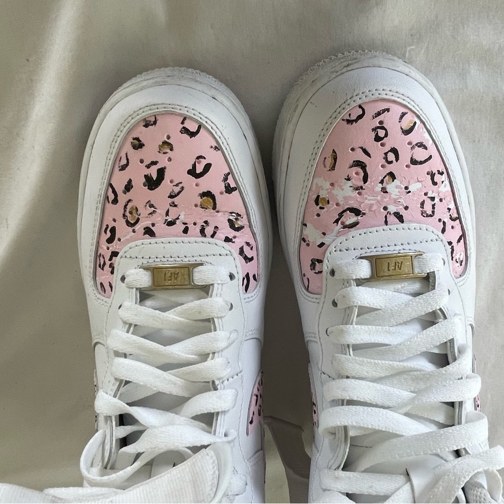 Nike Custom White and Pink Air Force 1 Athletic High Top Shoes - Picture 9 of 9